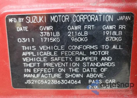 2011 Suzuki Sx4 Le из США, поврежденный, VIN JS2YC5A23B6304064